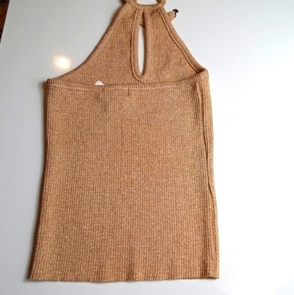 Y2K Vintage French Designer "Follies Paris" gold sparkly sleeveless sweater XS - Picture 2 of 4
